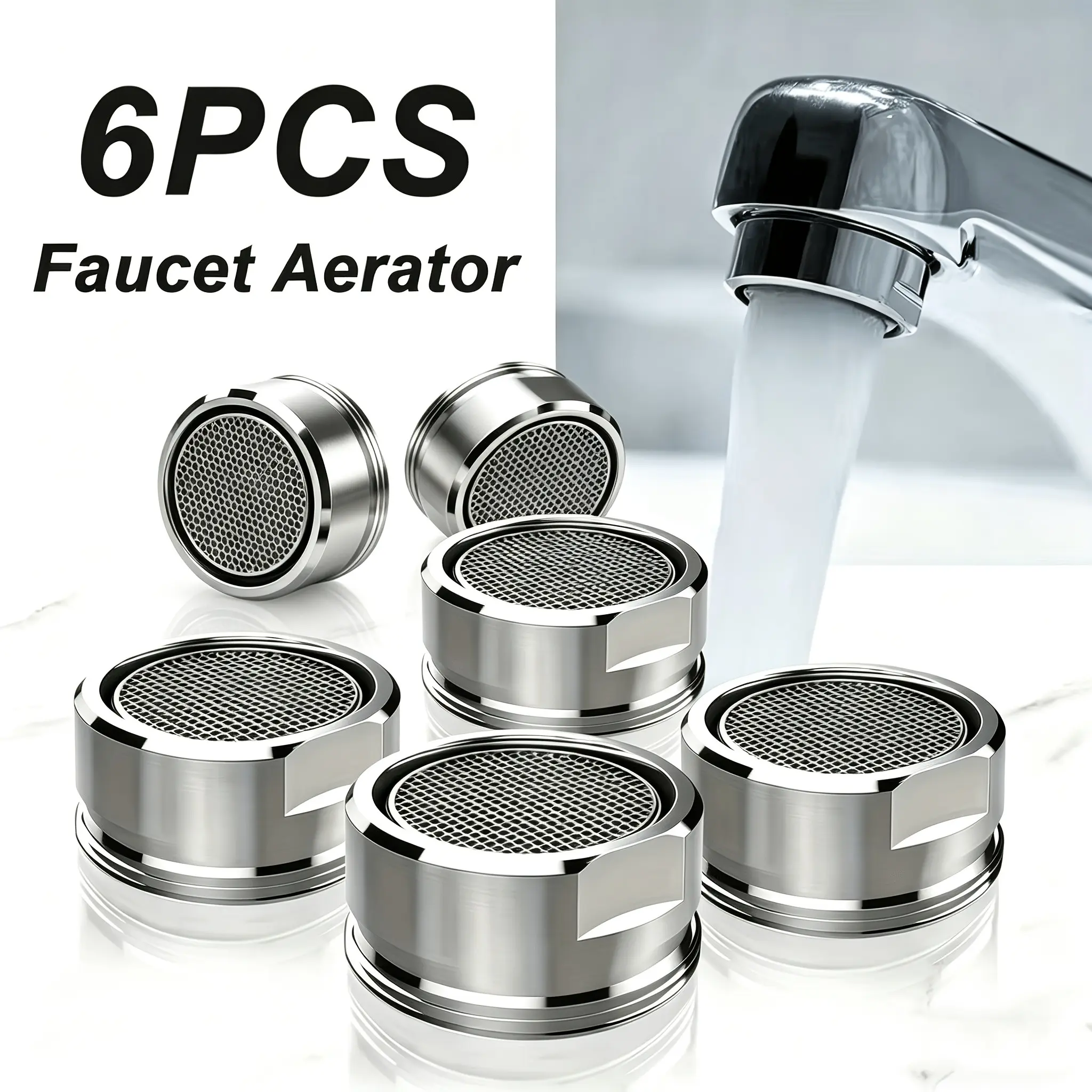 6pcs Splash-Resistant Faucet Aerator Nozzles, M24 Threaded, Plastic/metal, Easy Install, for Kitchen/bathroom Sinks, Home/bar/shower Use, Faucet Attachment