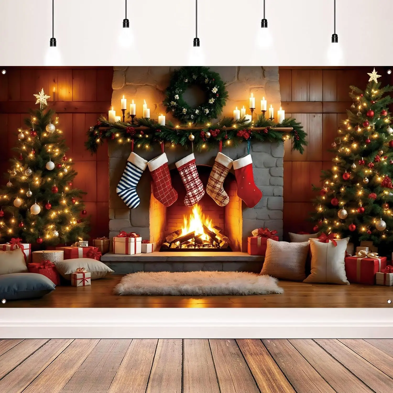 Christmas Banner - Large Size Fireplace Christmas Party Backdrop for Holidays Decorations Supplies, 71x43 Inch