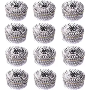 Stainless Steel 3600 Count Siding Nails, 15- /4 Inch *.092 Wire Collated Coil Ring Shank Nails, Full Round  Hot-Dipped Galvanized Siding Nailer Attachment