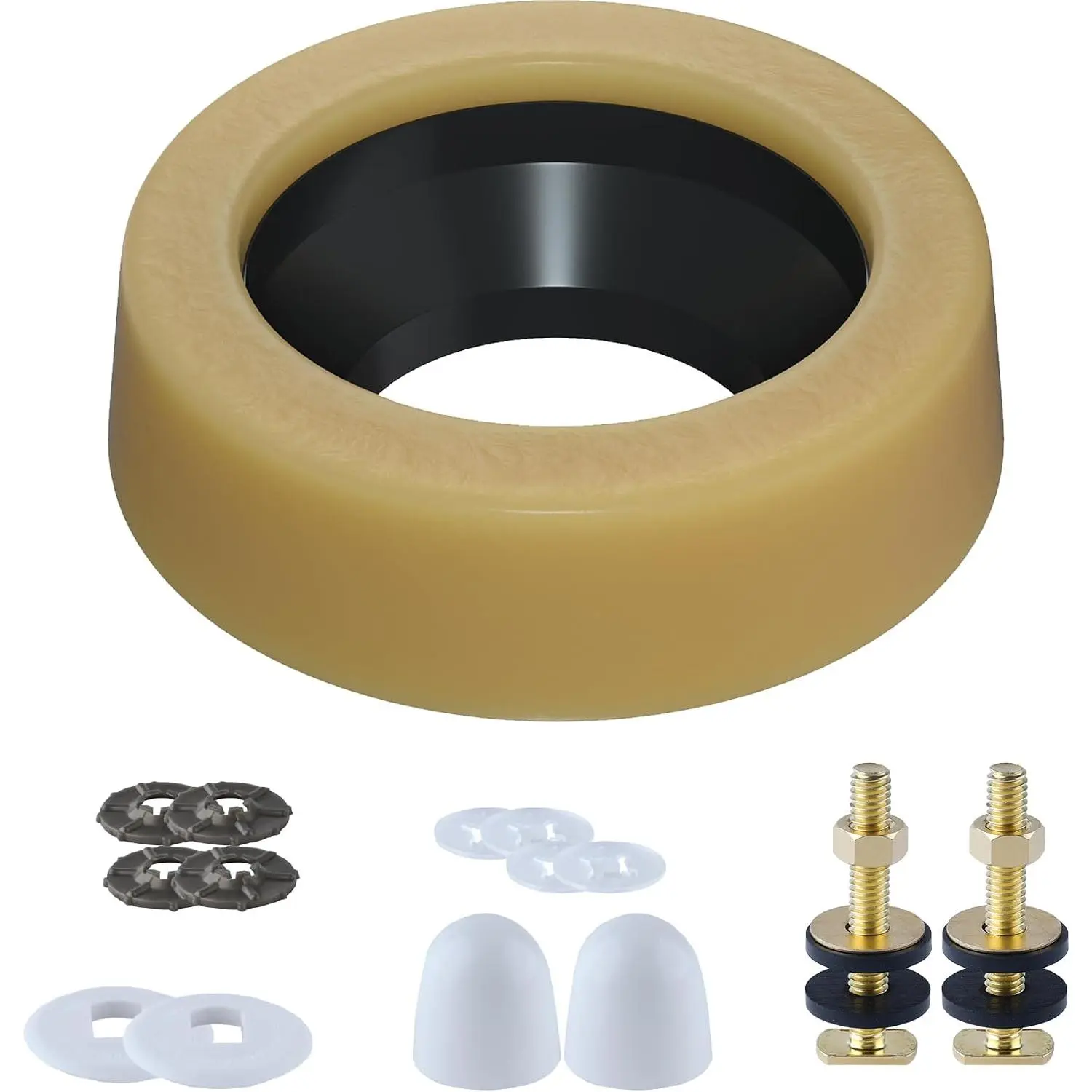 Extra Thick Wax Ring Kit for Toilet, 40 mm Thick Toilet Wax Ring Seal with Brass , Bolt Caps, PE Flange and Retainers for 3 inch or 4 inch  Lines for Gas, Odor, Watertight Seal