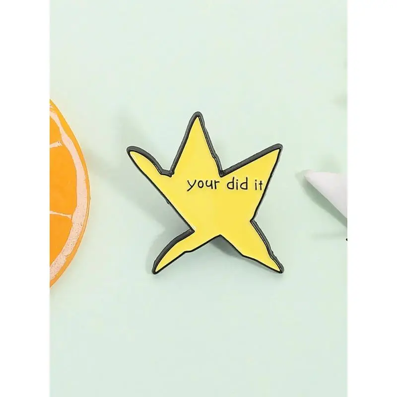 Gold-Tone Star Shaped Enamel Brooch - 3cm/1.2in Baroque Fashion Accessory with Funny 'You Did It' Meme Quote, Auspicious Unisex Wear PVC Pin, Inspirational Christmas Beach Gift
