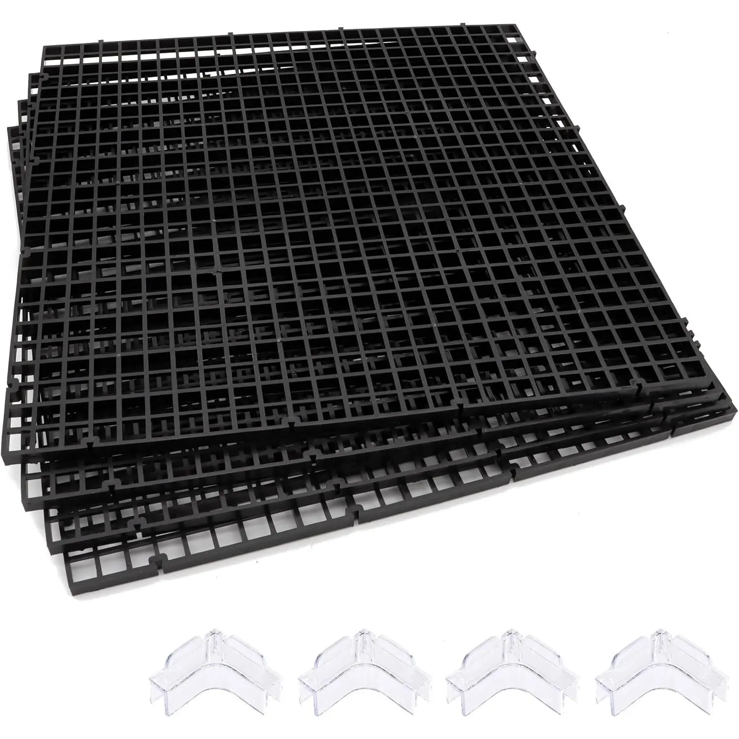 Aquarium Hood Fish Tank Top Cover - Plastic Grid Terrarium Lid with 4-Piece Corner Protectors, Prevents Fish Jumping, Fits 8MM/0.3inch Glass, Black, Fits Glass, Prevents Jumping
