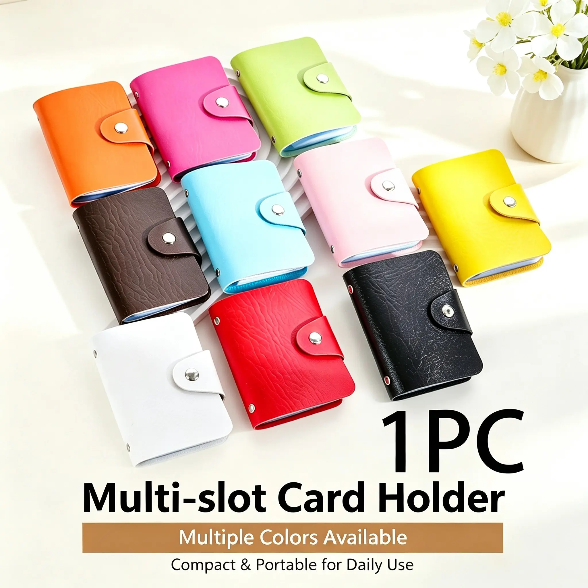 Durable Multi-Slot Card Holder, Soft Padded Leather Credit Card Wallet with Clear Protective Sleeves, Lightweight Portable ID and Bank Card Case with Snap Button, Perfect 10.5x7.5cm Pocket Organizer for Daily Use and Travel