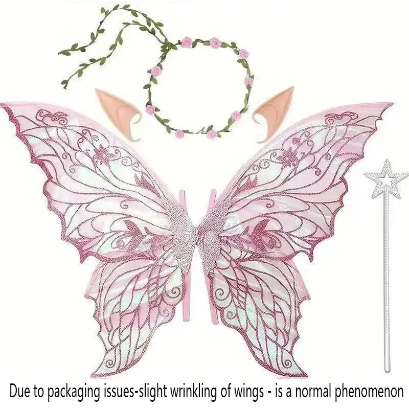 4-Piece Halloween Elf Ears Butterfly Wings Set, Party Cosplay Performance Costume Props, Perfect for Halloween Events and Shows