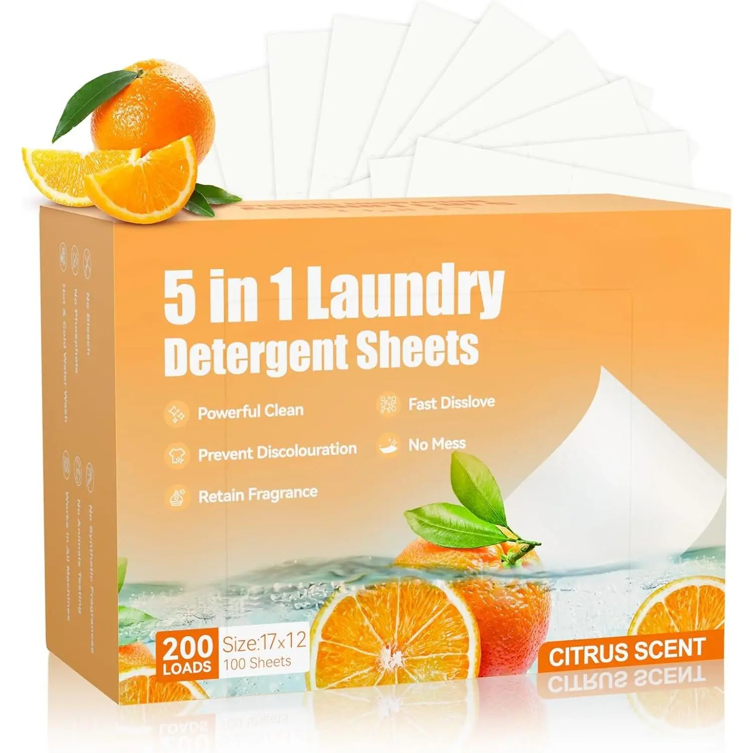 Laundry Detergent Sheets 200 Loads Citrus Scent Laundry Soap Sheets Compact Lightweight Liquidless  Plastic Free Alternative to Liquid &  Detergent