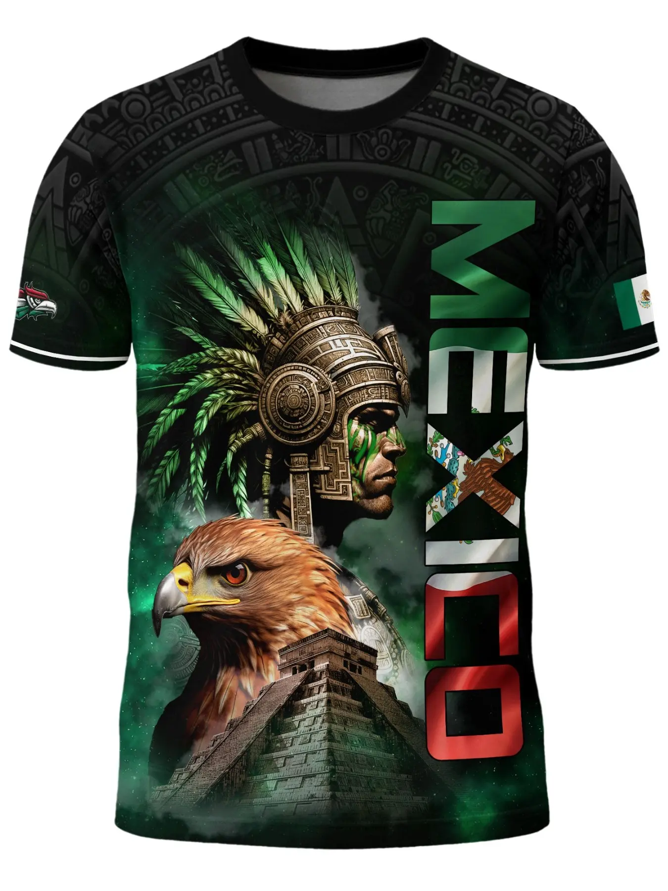 Men's Sporty Round Neck Short Sleeve T-Shirt, Mexican Print 3D Aztec Flag, Breathable Workout Top, Sports Tee, Casual Workout Shirts, Casual Workout Tops, Casual, Loose Fit, All Seasons