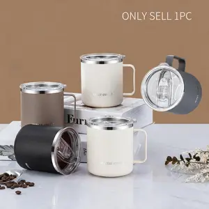 1pc 400ML/13.5oz Double Wall Insulated Coffee Mug, 304 Stainless Steel Thermal Cup with Lid, Leak Proof Milk Coffee Cup