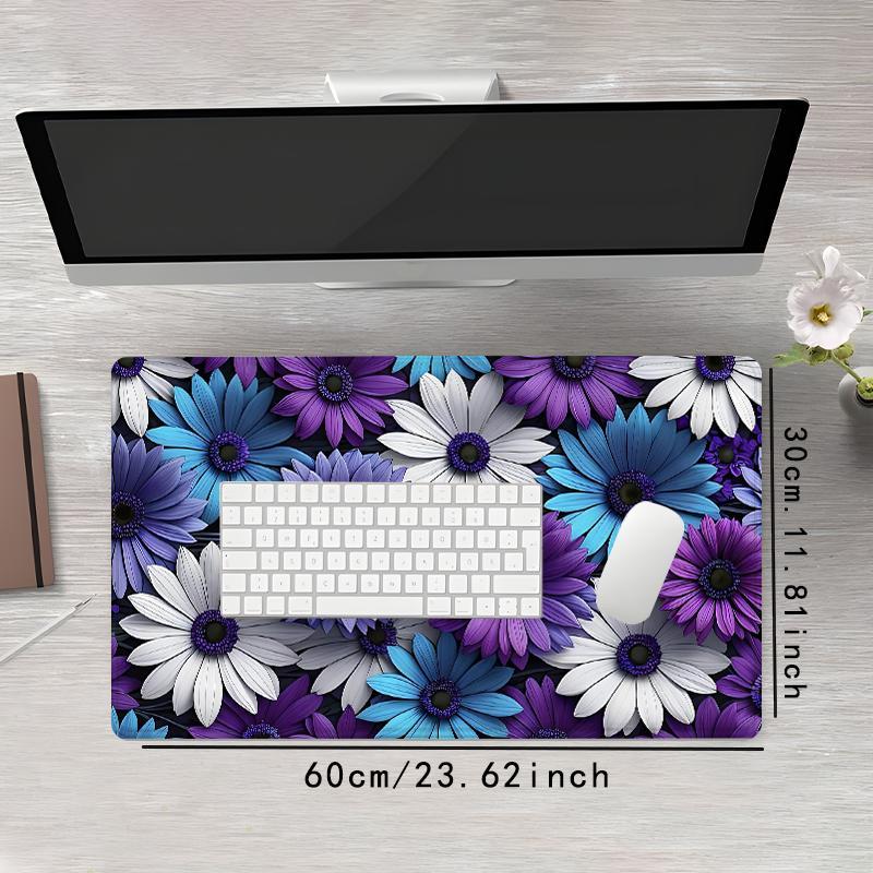 Daisy Floral Pattern Mouse Pad, Rectangle Gaming Mouse Pad with Rubber Base, Office Desk Keyboard Mat for Home Office, Desktop Accessory