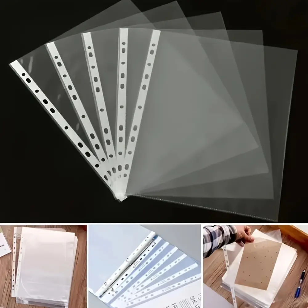 100 A4 Transparent Plastic Folders - Durable PP&PVC Material, 3-Ring Binder, Suitable for Organizing Receipts, Test Papers, Invoices, Office Supplies, Easy Design, 3C Thickness, Daily Normal Use
