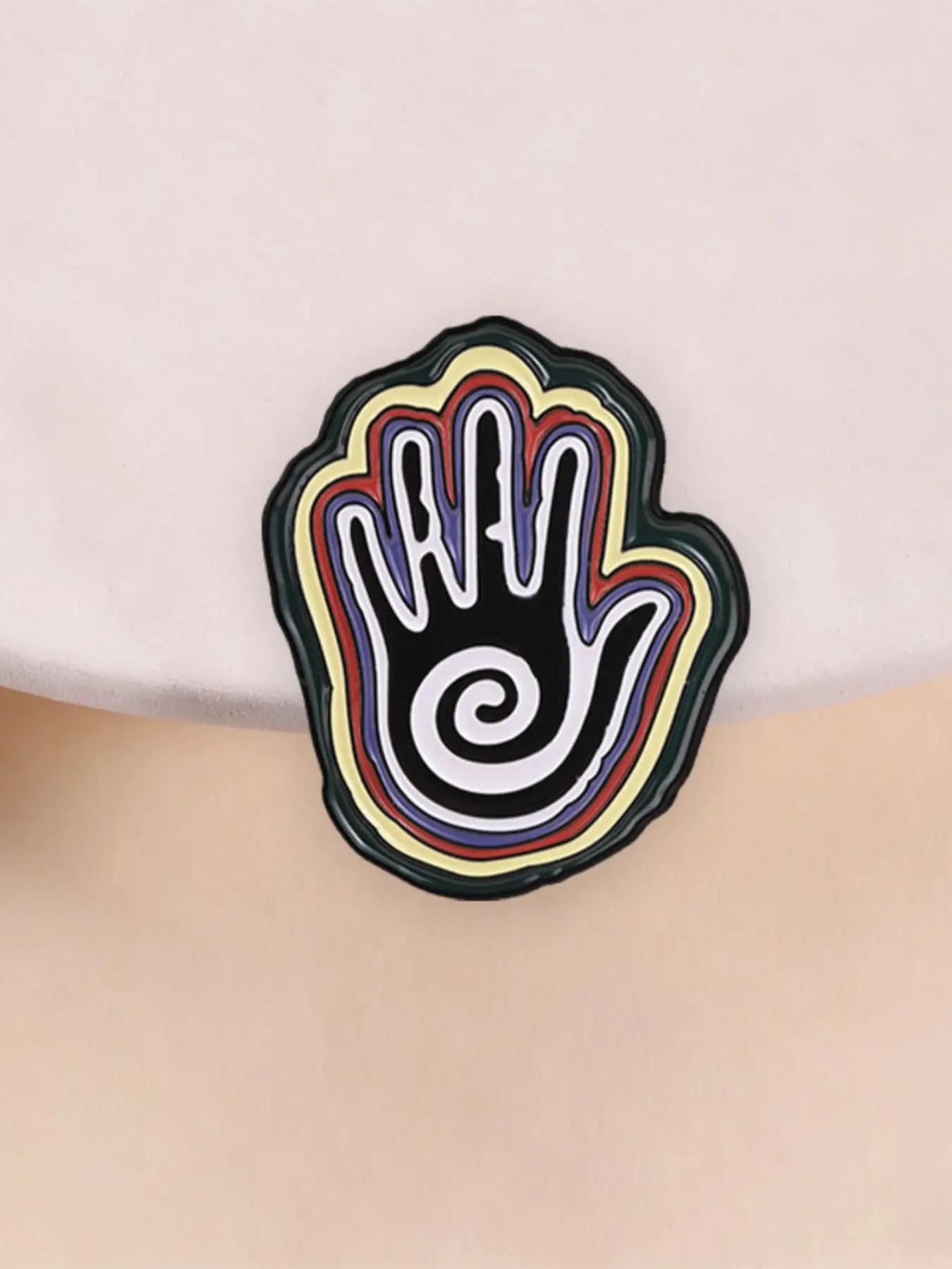 Retro Vintage Rainbow Spiral Palm Hand Enamel Pin, Hippie Boho Spiritual Brooch, Unique Fashion Accessory, Perfect for Stylish