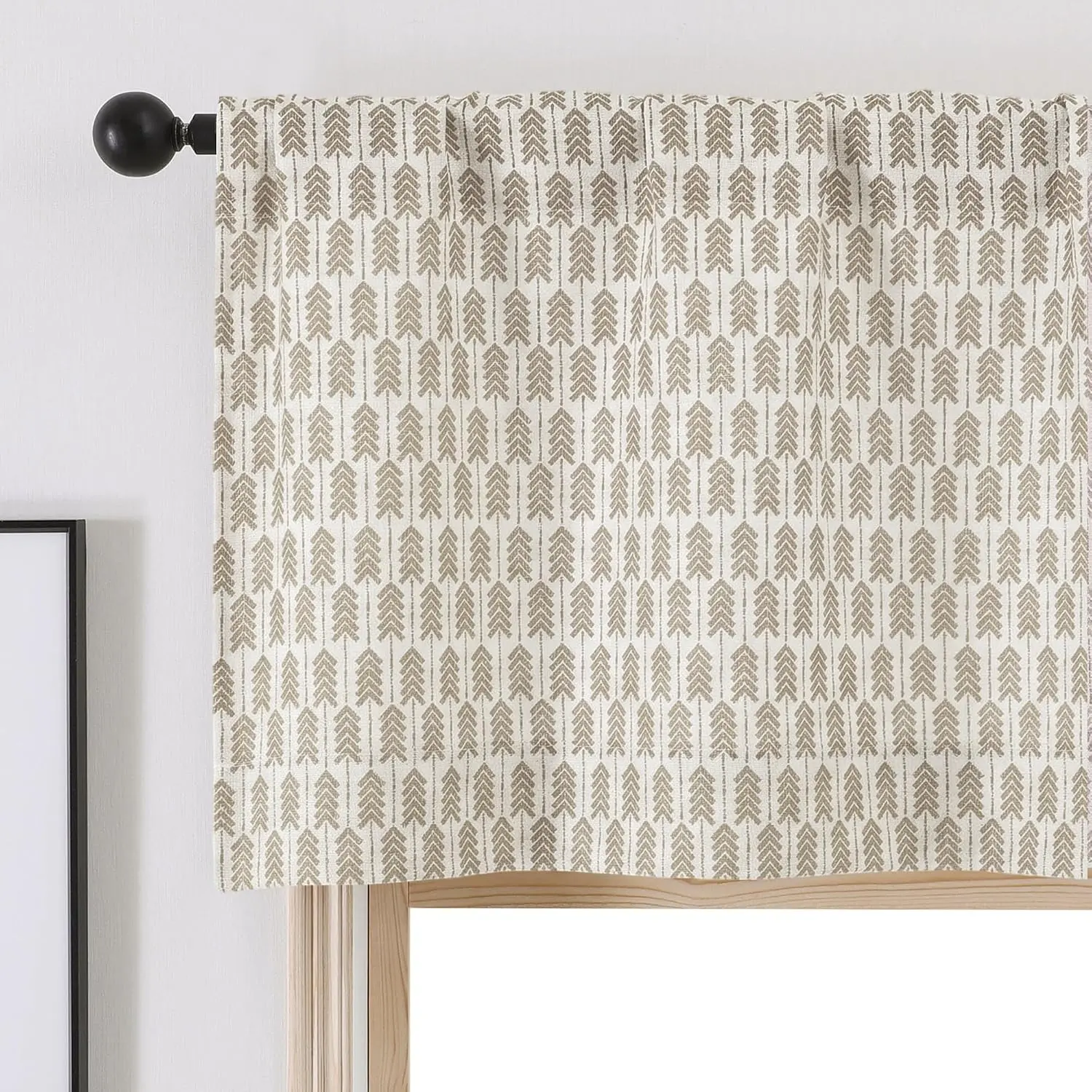 Valances for Windows - Light Filtering Faux Linen Small Valance Kitchen Curtains, Boho Rod Pocket Short Cafe Curtains for Bathroom Basement, 52Wx14L, 2PCS, Taupe