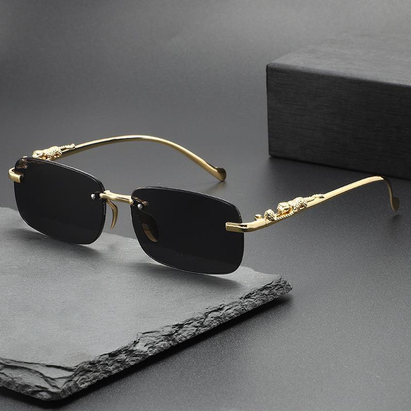 2026 New Trendy Women Men Metal Temple Eyewear Rectangle Frameless Glasses Retro Rimless Square Sunglasses Shades