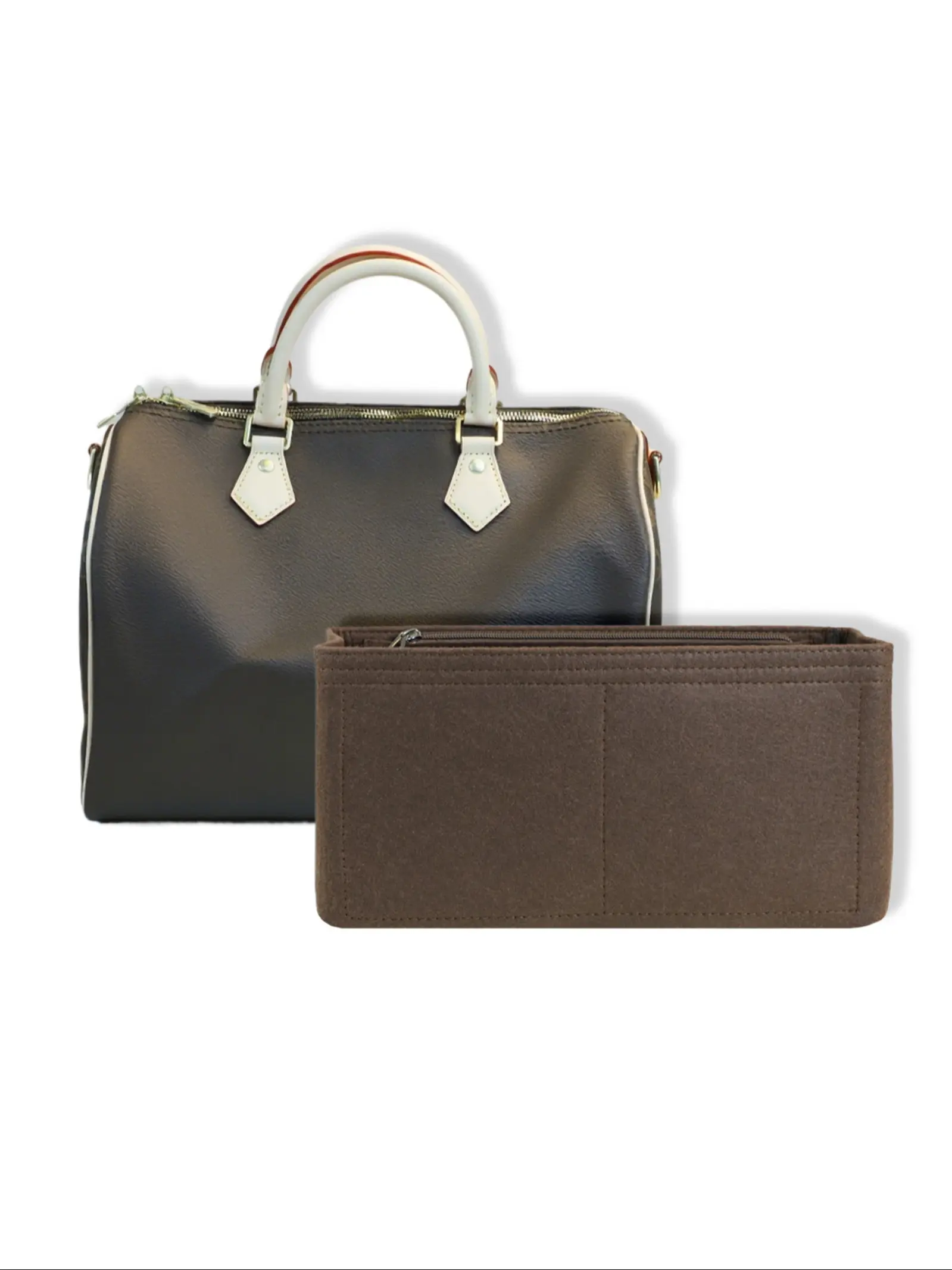 Multi-Pocket Felt Bag Liner, Scratch-Resistant Handbag Insert, Includes Detachable Zippered Pouch, Organizational Storage Solution