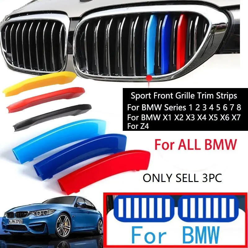 3Pcs Front Grille Trim Strips For BMW Series 1 2 3 4 5 6 7 8 X1 X2 X3 X4 X5 X6 X7 Z4 E46 E90 F30 E60 E81 F20 F45 F36 F10 F48 F25 Car Decorations