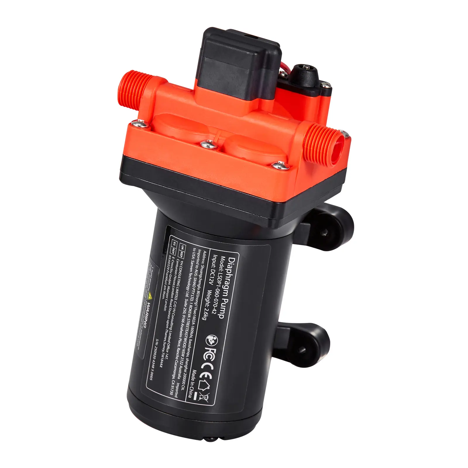 RV Water Pump, 12V DC 6 GPM (22.7 L/min), 4-Chamber Self-Priming Diaphragm Water Pump with Automatic Pressure Switch, 70 PSI Max Pressure, On Demand for RV, Caravan, Marine, Yacht, Car Washing