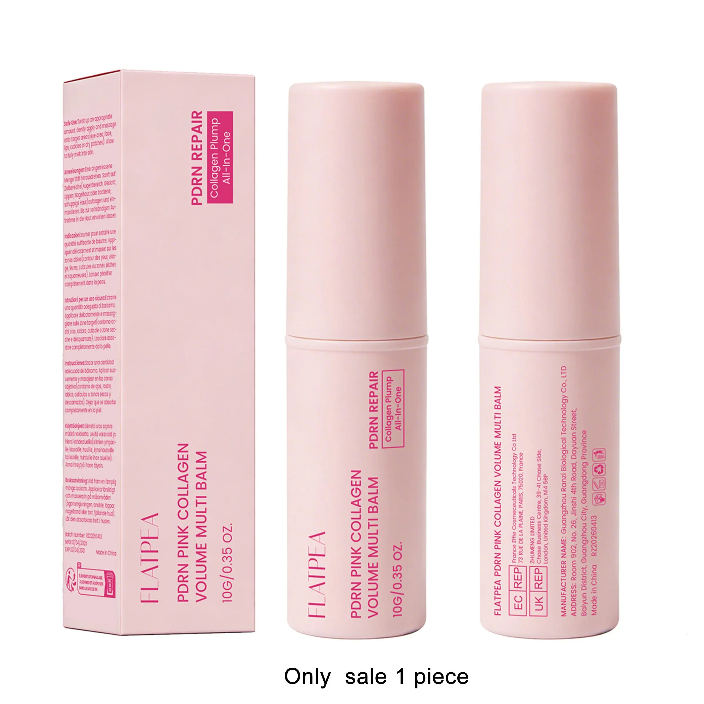 PDRN Pink Collagen Volume Multi Balm Stick 10g, Multipurpose Balm, All-in-One Hydrating Plumping Stick with Retinol Peptide Vitamin E, Moisturizing Anti-Fine Lines Multi-Use Balm Moisturizer for Eyes Face Lips Neck, Lightweight Non-Greasy Portable Stick