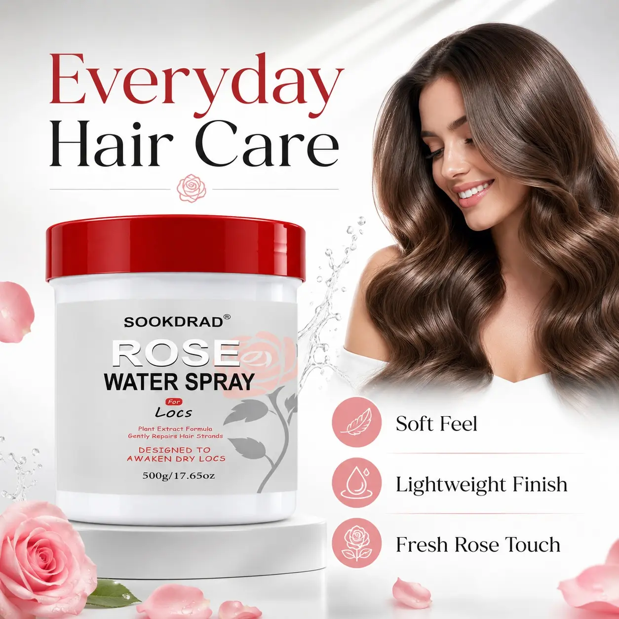 Rose Water Spray For Locs, Plant Extract Formula, Gently Repairs Hair Strands, Awaken Dry Locs, Hair Care Treatment, 500g/17.65oz