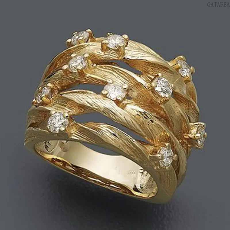 Twisted Vine Ring, Stylish Gold Multi-Band Jewelry with Star Zircon, Nest Shape Zircon Finger Ornaments for Women Daily Matching