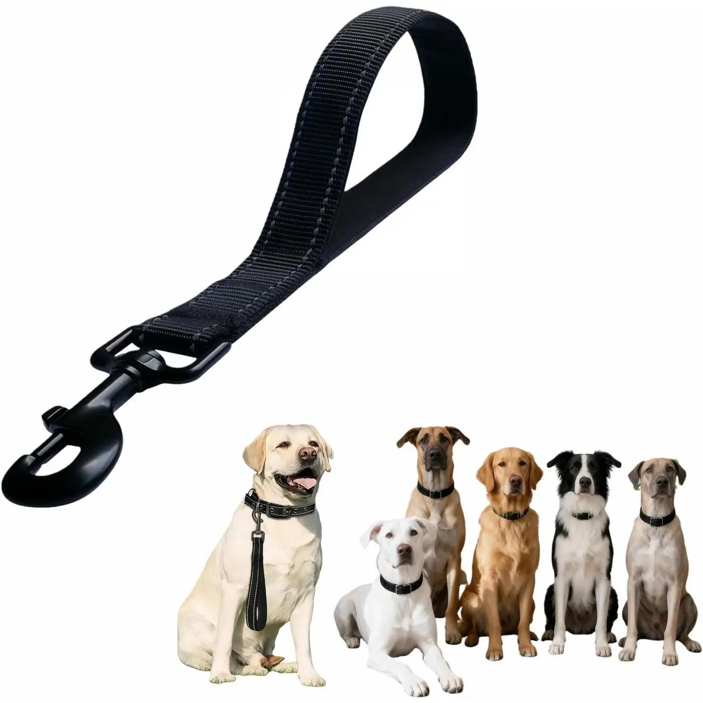 Heavy-duty nylon dog leash with cushioned handle, black reflective short lead, 30.48 cm suitable for medium to large dogs, double-layer durable walking training