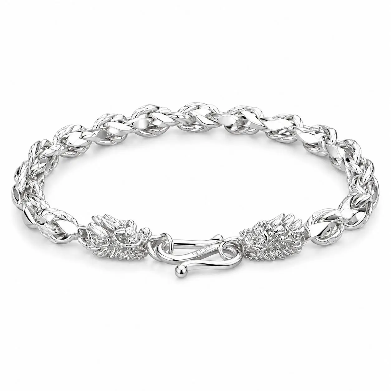 Men Sterling Silver Dragon Bone Bracelet, Classic Dragon Head Design, Light Luxury High-End Silver Jewelry for Male