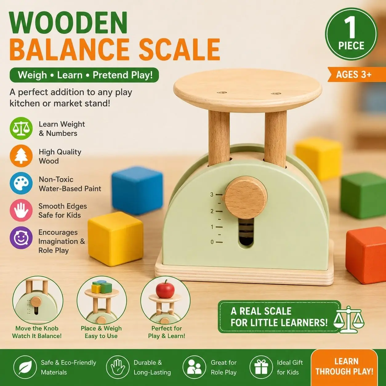 High-Value Weight Scale for Kids' Learning, Educational Toy for Early Math Skills, Enhances Cognitive & Motor Skills, Perfect Kitchen Gift