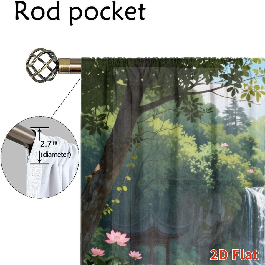 2Pcs Asian Landscape White Swan Lotus Pattern Sun Blocking Curtains Digital Printed Rod Pocket, Window Treatment For Bedroom Office Kitchen Living Room Study Home Decor