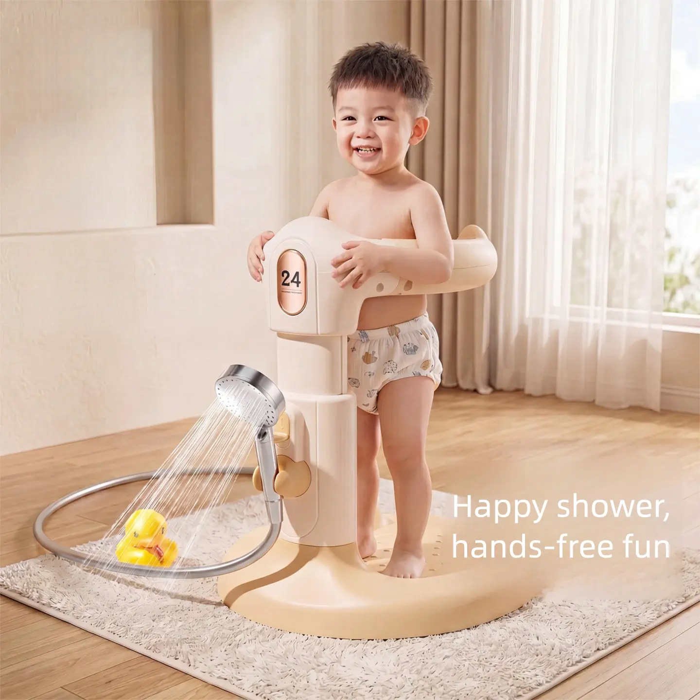 Baby Multifunctional Convenient Bathtub Standing Bath Support, Anti-Slip Anti-Pinch Adjustable Shower Stand for Kids 5-36 Months