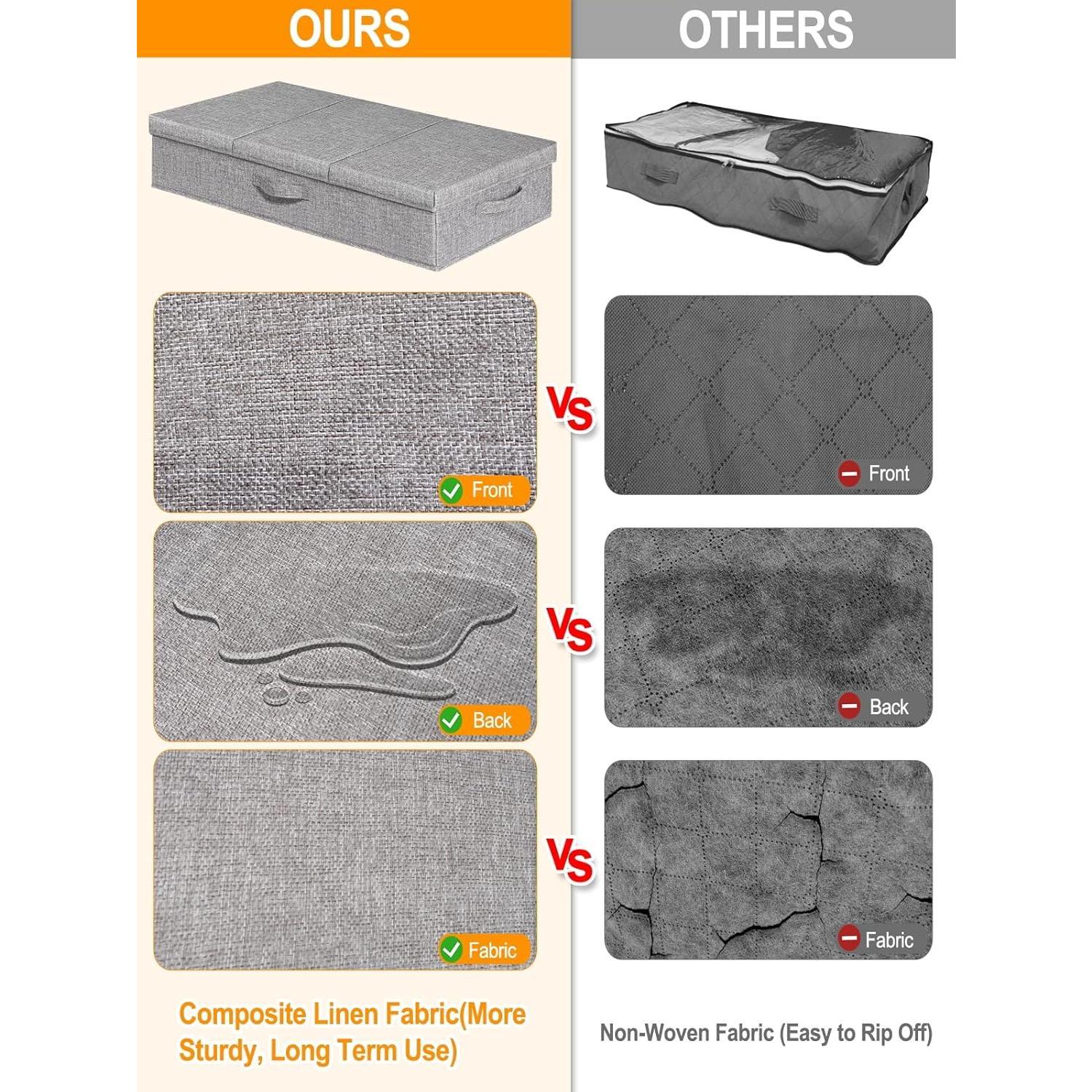 Under Bed Storage With , 2 Pack Large Underbed Storage Containers Clothes W/ 3 Handles, Foldable Low Profile Stackable Drawer Organizer Bins Box for Blanket Shoe Bedroom, 31.1*15.7*6inch