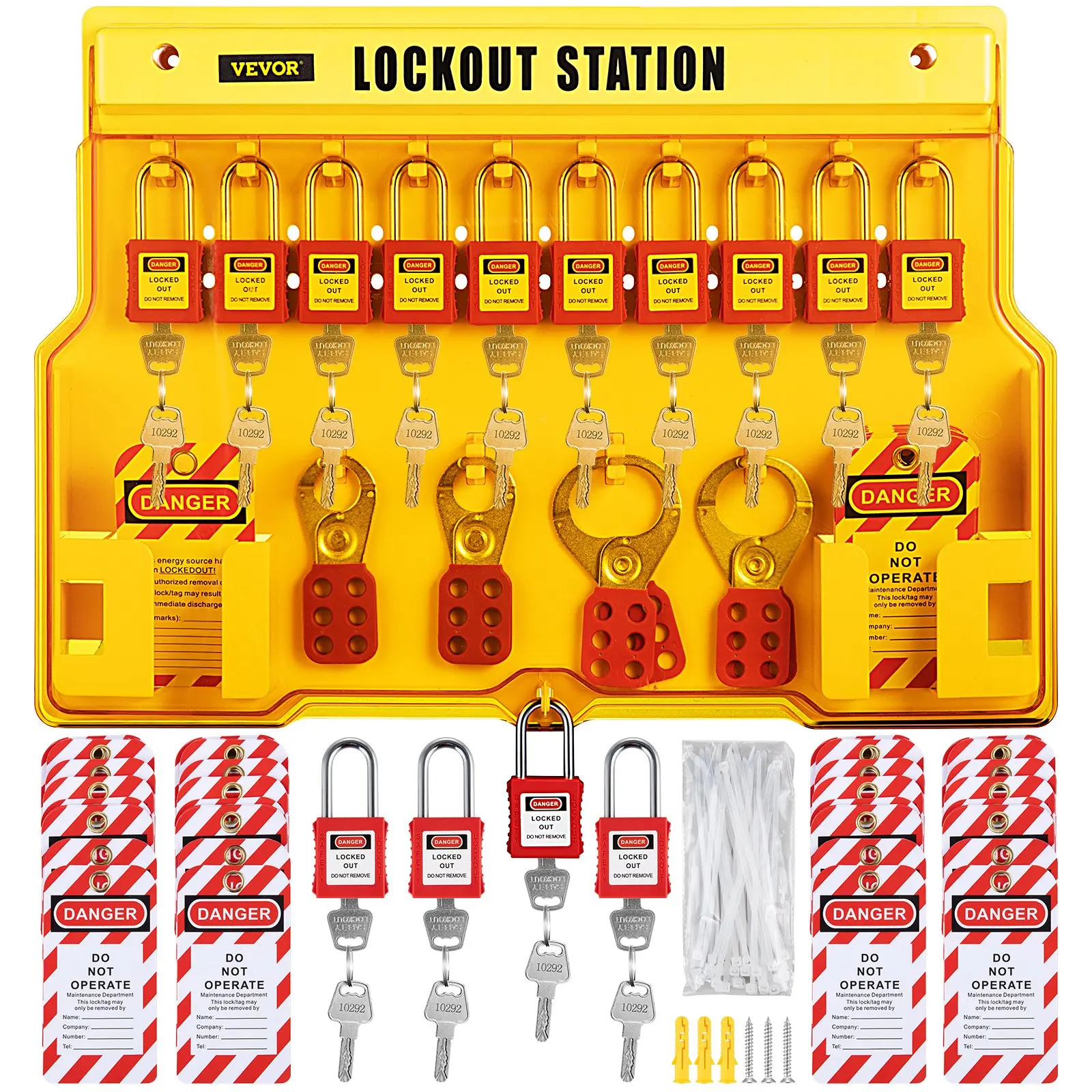 VEVOR 58-Piece Industrial Lockout Tagout Kit, Electrical Safety Loto Set with Padlocks, Lockout Station, Hasp, Safety Tags, Zip Ties, In-Sized Components, Hand Tools for Electric Power Machinery, Inches