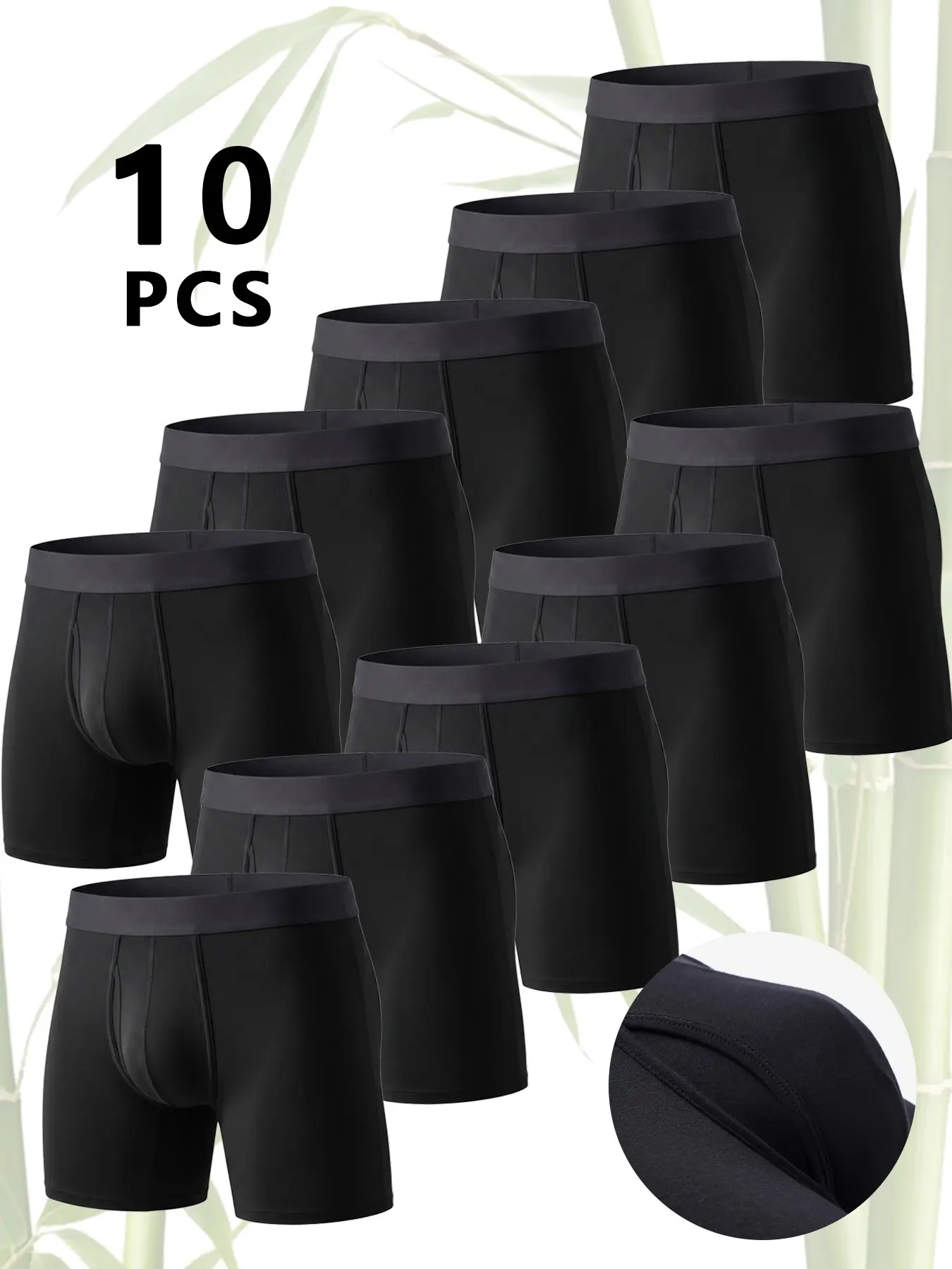 10PCS All Black Men's underwear Bamboo Fibr underwear for men Soft Touch Stretch Long pants Boxer Shorts man Breathable Cool Men's panties