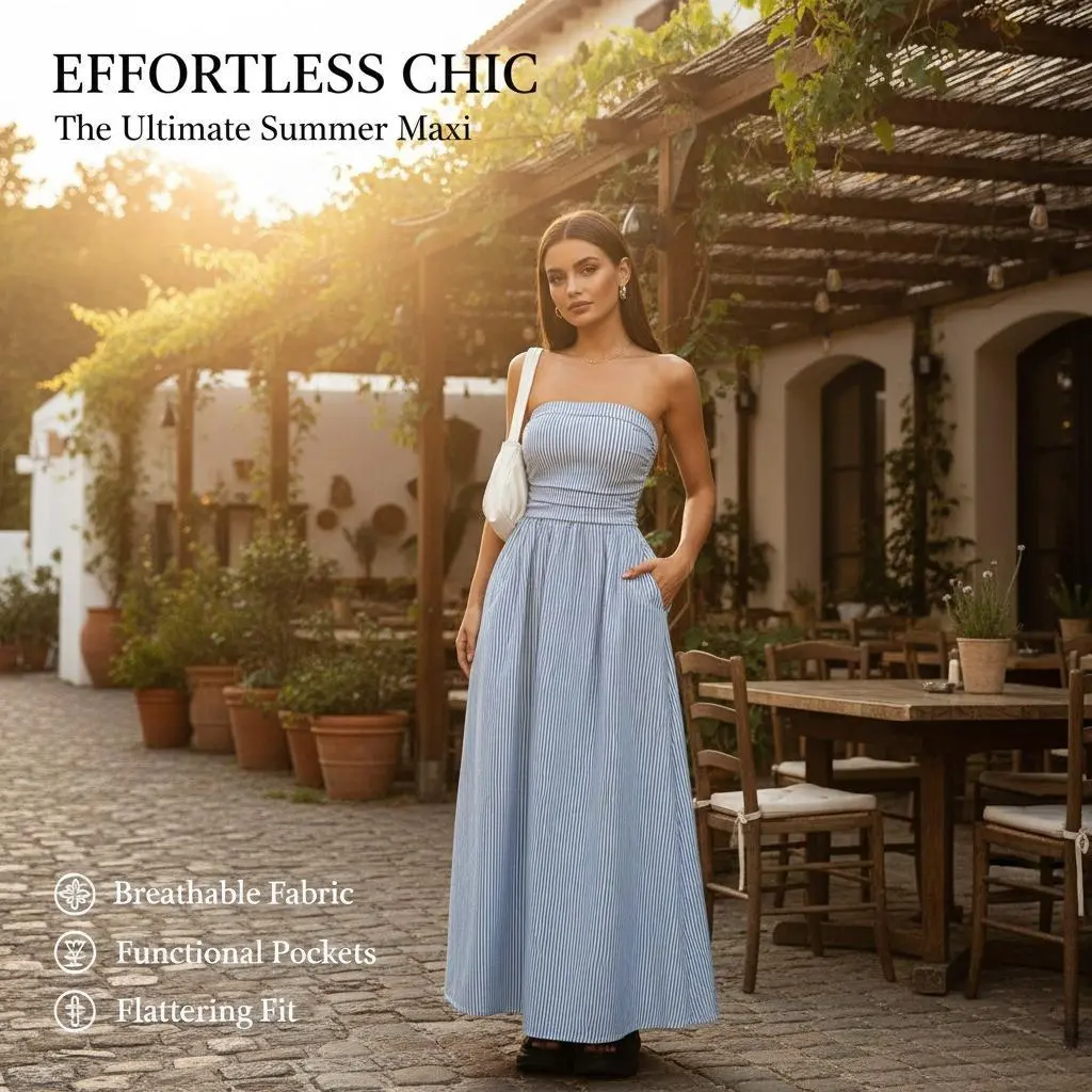 2026 new model listed fashion temperament sexy tube top pocket long European and American dress women