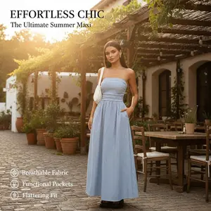 2026 new model listed fashion temperament sexy tube top pocket long European and American dress women