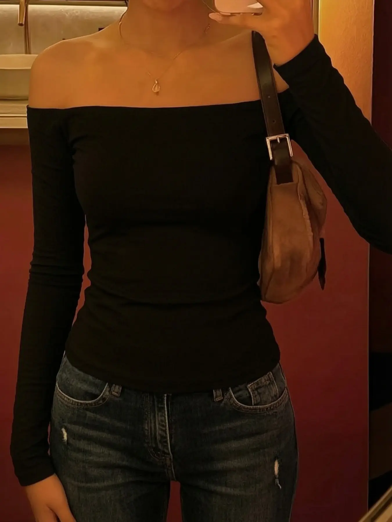 Women's Black Off Shoulder Detachable Sleeve Crop Long Sleeve Top, Slim Y2K Streetwear Casual Blouse