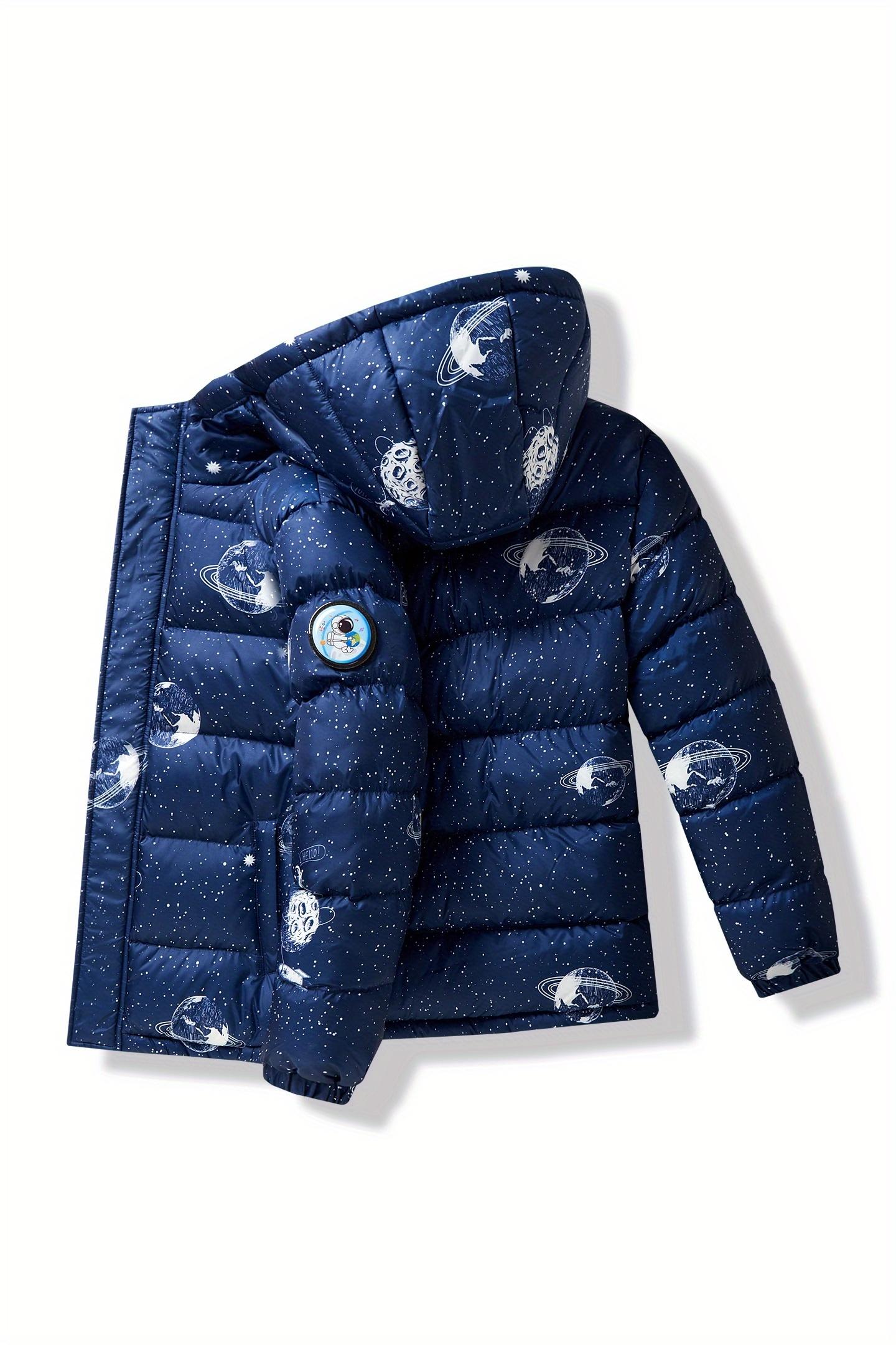 (New)Boys' Winter Hooded Jacket - Thickened Warm Coat with Zipper Closure, Red & Casual Outerwear, Polyester, Regular Fit for Cold Weather, Winter Coat for Boys, Durable Kids' Clothing