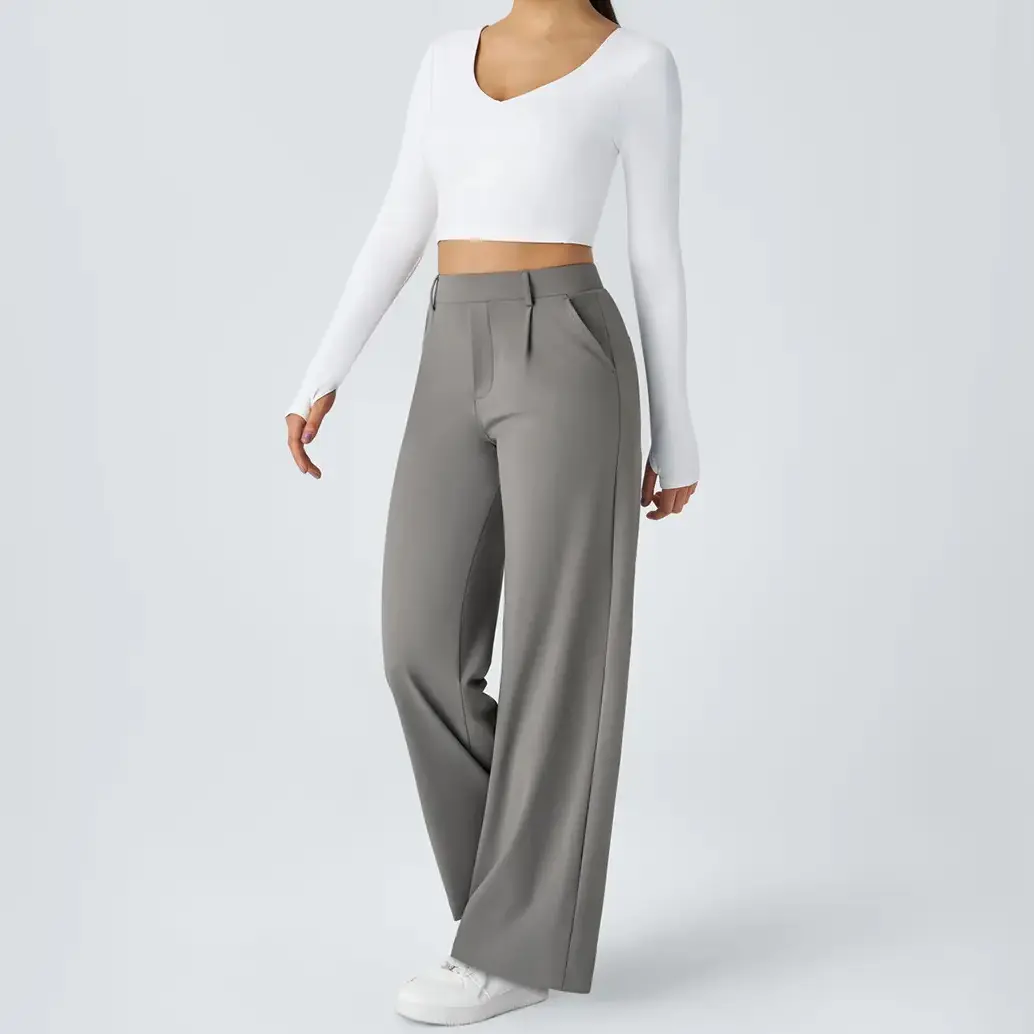 Women's High Waisted Wide Leg Dress Pants, Business Casual Work Trousers, Elegant Straight Leg Office Slacks, Relaxed Fit Gray Palazzo Pants for Women, Full Length Professional Commuter Bottoms for Work, Meetings, Travel, Everyday Wear & Fall Outfits