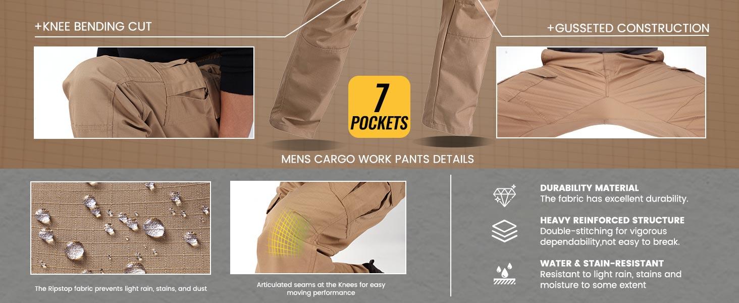 Mens Work Pants Ripstop Waterproof Cargo Pants for Men with 7 Pockets Tactical Hiking Pants