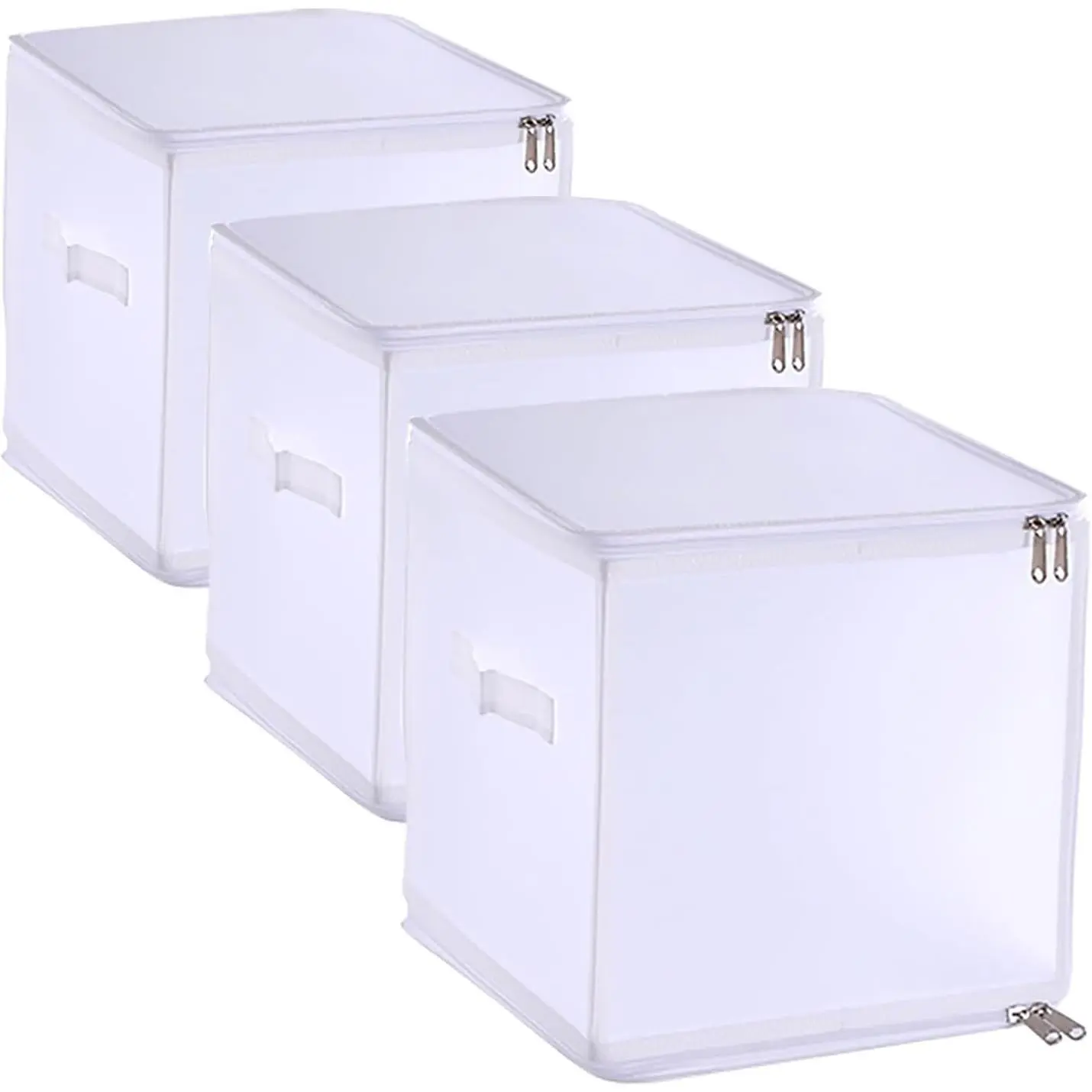 3 Pack Durable Plastic Moving Bags, 27L Matte Storage Bins with , Reinforced Handles & Zippers Moving Boxes Storage Bags for Clothes, Books, Toys (11.8"×11.8"×11.8")