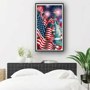A 2D Flat Unframed Handmade DIY Creative HD Personalized Diamond Painting Kit American Style Statue of Liberty Fireworks Flag Theme Home Decoration for Handicraft Enthusiasts Holiday Gift