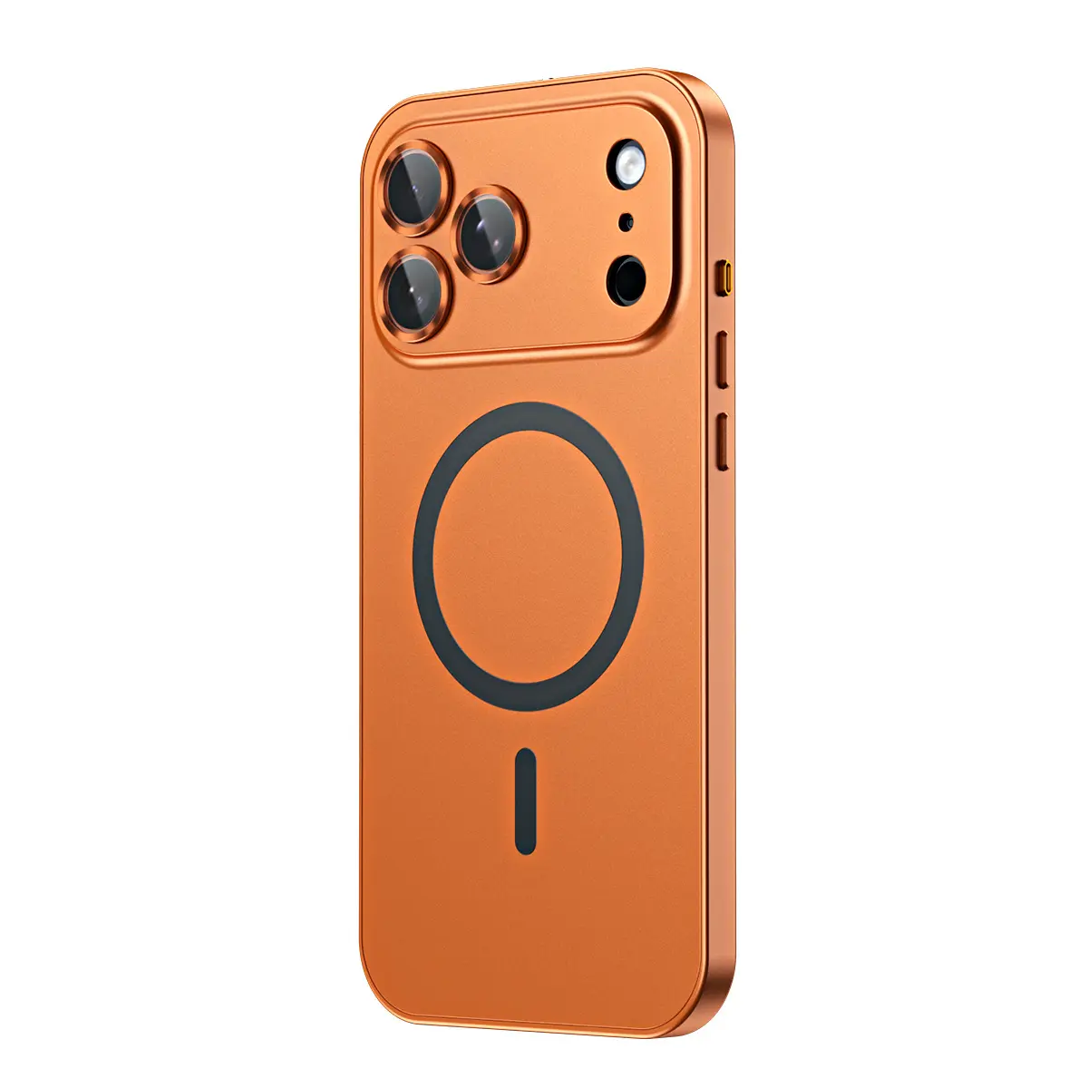 PETSUN QPS Snap Buckle Magnetic Metal Frame Casing for iPhone 17 Pro Max, MagSafe-Compatible, Military-Grade Shockproof Anti-Drop Ultra-Thin Smartphone Accessory for iPhone 16 Orange Alloy Aluminum Cellphone Device Case anti-fall protective