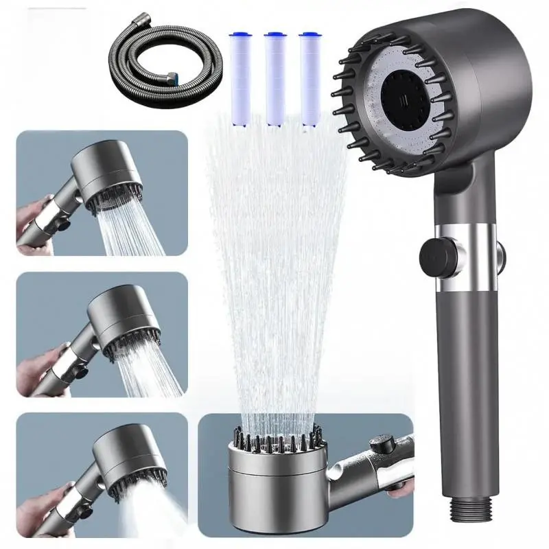 Multifunctional Massage Shower, Handheld High Pressure Shower Head,Massage And Skin Beauty Shower, 3 Settings 4 in 1 Detachable , Easy-to-install Bracket and 5 Filters bathing pet 3-speed outdoorfun Massage Handheld Shower brush filter bead water softener