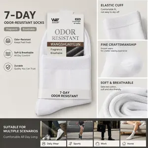 7-Day Odor Resistant Cotton Socks for Men & Women, Breathable Soft Crew Socks, Moisture Wicking Casual Everyday Socks
