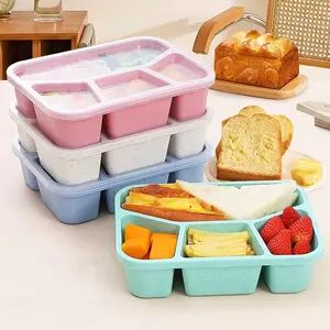 4-Compartment Bento Box with Sealable Lid, Reusable Leak-Proof Food Divider, Lightweight Stackable Lunchbox for Work, Travel, Camping