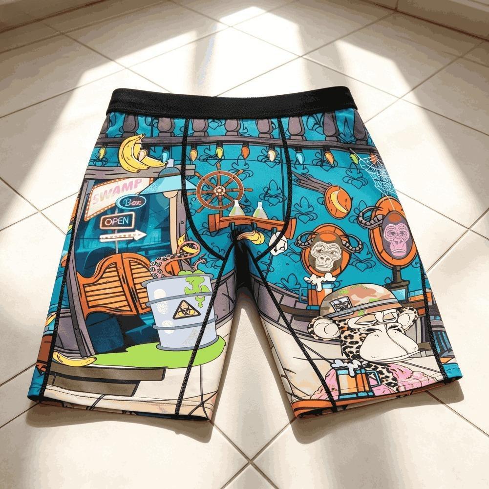 Mens Graphic Streetwear Gym Shorts Ice Silk Compression Fit Quick Dry Breathable Long Athletic Shorts Summer Activewear