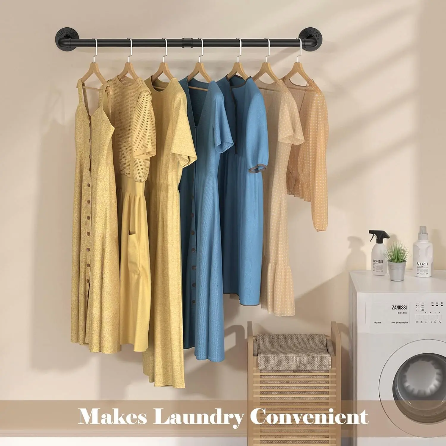 Industrial Pipe Wall Mounted Heavy Duty Clothes Rack, Space Saving, Holds Up to 250 Lbs, Ideal for Bedroom/laundry Room/garage