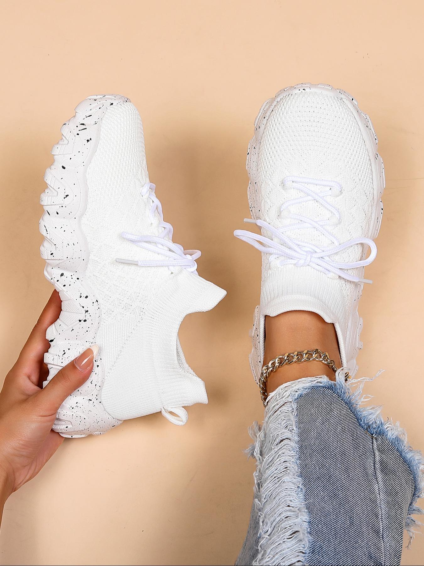 Women's Fashionable Lace Up Low Top Sneakers, Casual Comfortable Breathable Knitted Running Shoes, All-match Basic Shoes for Daily Wear