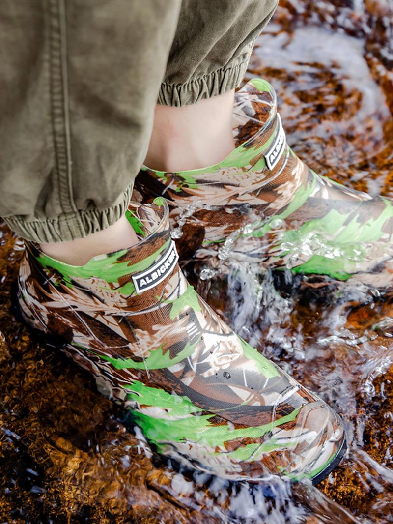 Men's Camo Print Water Shoes, Casual Waterproof Non-slip Rain Boots for Outdoor Sports, Fishing, Car Washing, Construction Site, Slip Resistant Boots