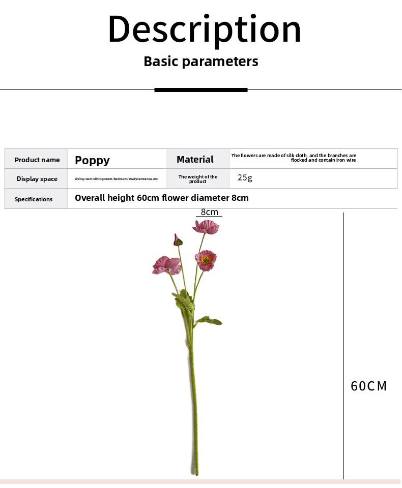 Poppies Artificial Flowers High-End Realistic Wedding Scene Arrangement Home Decoration Ornaments Artificial Silk Flowers Fake Flowers