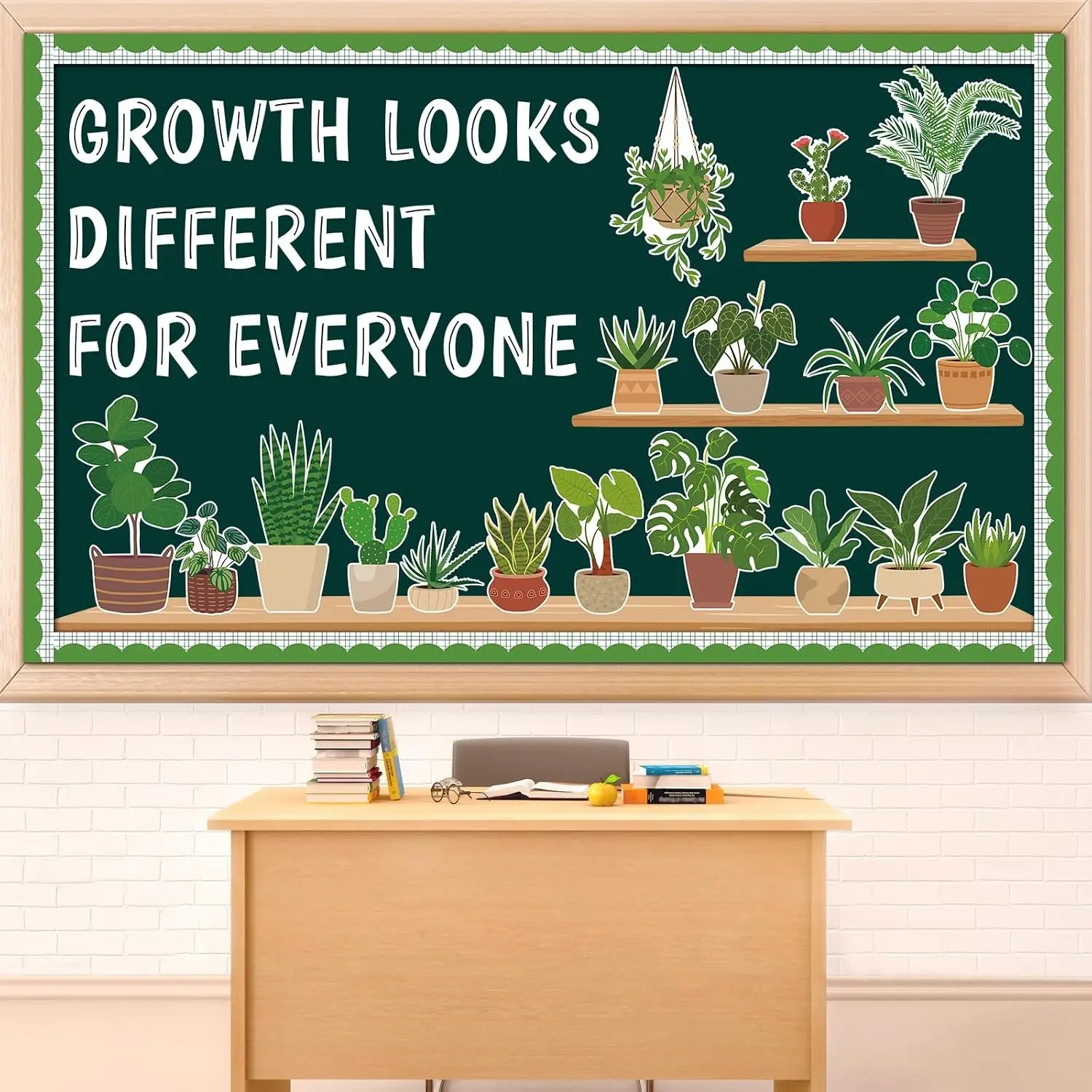 77 Pcs Summer Greenery Classroom Bulletin Board Decoration Potted Plant Bulletin Board Set Greenery Inspirational Classroom Decor Motivational Plant Bookshelf Cutout for Back to School Home Wall Decor