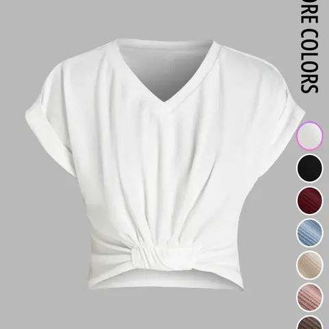 Women's Plain V Neck Tee Top, Casual Short Sleeve T-Shirt for Summer, Ladies Clothes for Daily Wear