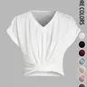 Women's Plain V Neck Tee Top, Casual Short Sleeve T-Shirt for Summer, Ladies Clothes for Daily Wear